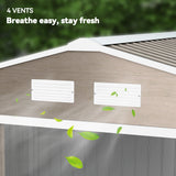 Outsunny 9 x 6ft Steel Garden Shed, Outdoor Storage Tool House with Vents, Foundation and Lockable Double Doors, Brown