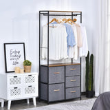 HOMCOM Chest of Drawers with Coat rack Steel Frame 5 Drawers  Bedroom Hallway Home Furniture Black Brown