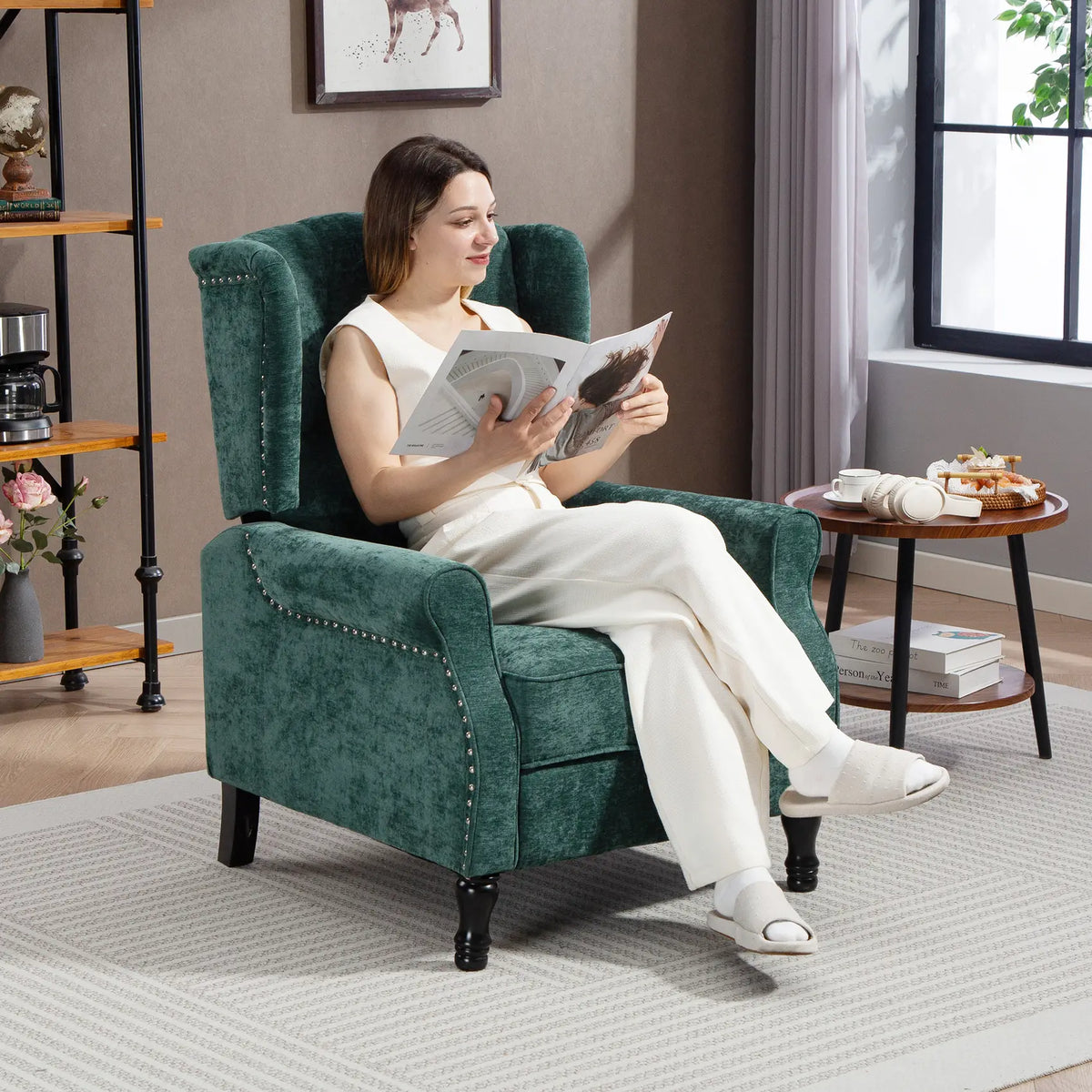 HOMCOM 150 Reclining Vintage Armchair, with footrest - Dark Green