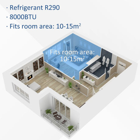 HOMCOM 8000 BTU 4-In-1 Portable Air Conditioner Unit Cooling Dehumidifying Ventilating  for Room up to 15m², with Fan, Remote, 24H Timer, Window Mount Kit, R290, A Energy Efficiency