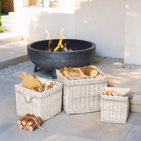 Outsunny Set of 3 Log Baskets for Wood Burner Indoor, Round Storage Basket with Lining and Rope Handles for Fireside Storage, Blankets, Beige