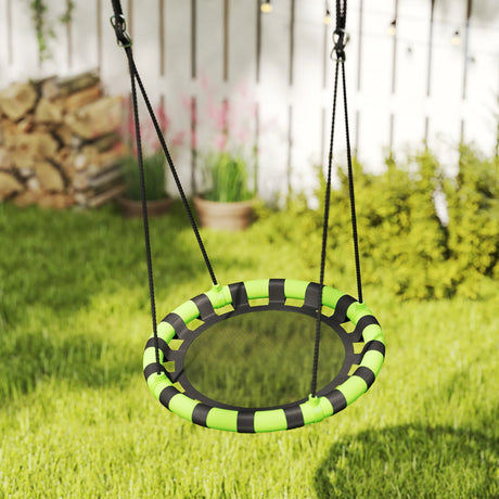 AIYAPLAY 60cm Diameter Kid Nest Swing Seat with Height Adjustable Ropes, for Outdoor, Indoor, Black/Green
