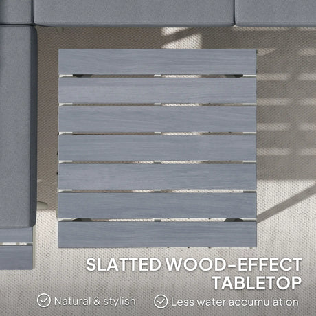 Outsunny 3 Piece Garden Furniture Set with 5-Level Adjustable Lounger, L Shaped Garden Corner Sofa with Cushions, Mesh Seat, Slatted Wood-Grain Table, Outdoor Furniture Set for Conservatory, Grey