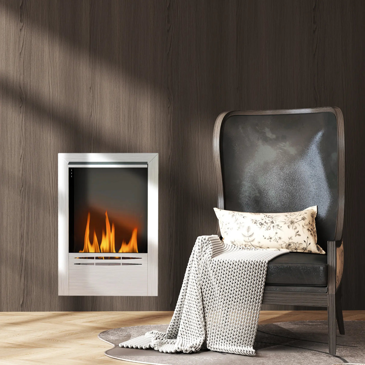 HOMCOM Stainless Steel Ethanol Fireplace Insert, Bioethanol Fire, Indoor Ethanol Burner with 0.9 Litres Volume, Cover Lid, Burns for Up to 3.3 Hours, 48 x 59 cm, Silver