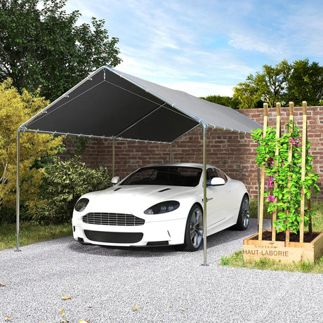 Outsunny 3 x 6m Heavy Duty Carport Garage Car Shelter Galvanized Steel Outdoor Open Canopy Tent Water UV Resistant Waterproof, Grey