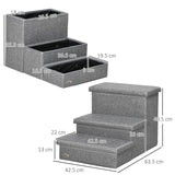 PawHut 3 Steps Pet Stairs, with Storage Boxes, for Bed, Couches - Grey