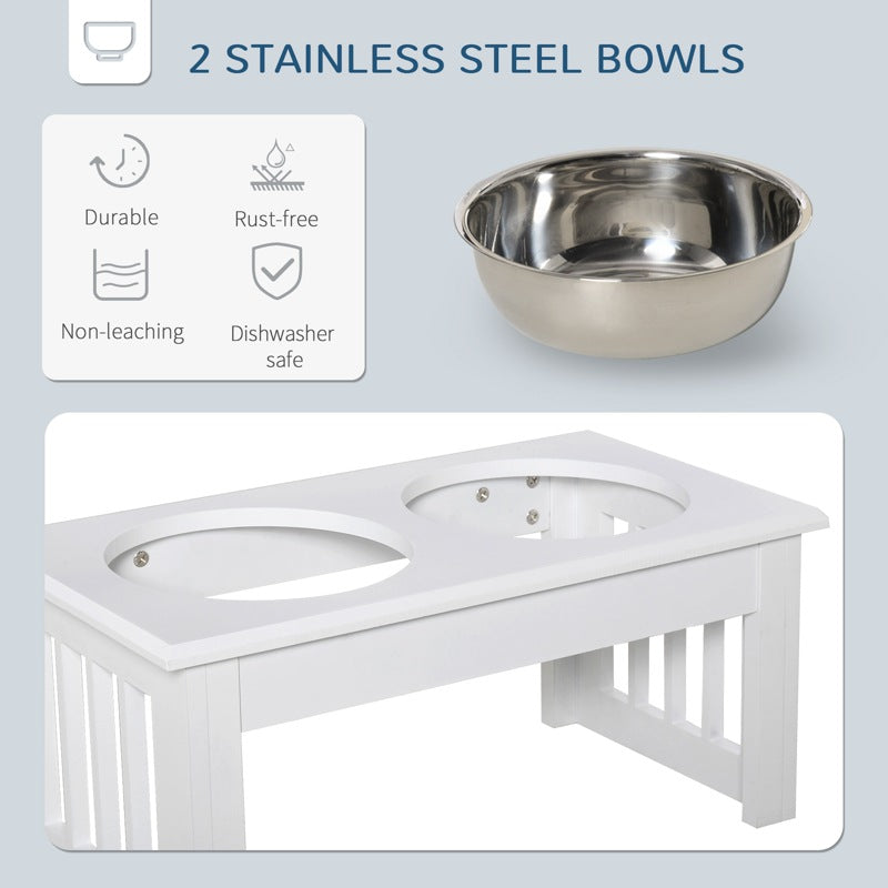 PawHut Raised Dog Feeding Bowls with Stand, Stainless Steel for  Extra Small and Small Dog, 44L x 24W x 15H cm - White