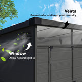 Outsunny 6 x 6ft Outdoor Storage Shed, Plastic Garden Shed with Windows and Air Vents, Outdoor Resin Tool Shed with Latch Doors for Garden, Deck, Dark Grey