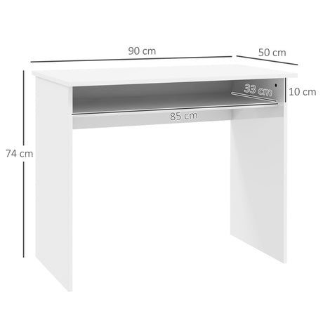 HOMCOM 90 x 50cm Computer Table, Modern Home Office Desk, Small Writing Desk with Storage Shelf, High Gloss White