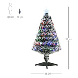 HOMCOM 3ft Artificial Prelit Christmas Tree, Snow Xmas Tree with Colourful LED Lighting Fiber Optics, Green White