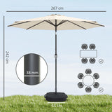 Outsunny 2.7 m Garden Parasol Umbrella with Cross Base and Sandbag, Retractable Ribs, Outdoor Table Market Umbrella, Cream White