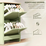 HOMCOM Slim Shoe Cabinet, Narrow Shoe Cupboard with 2 Flip Drawers, Adjustable Shelves for 12 Pairs of Shoes, Green