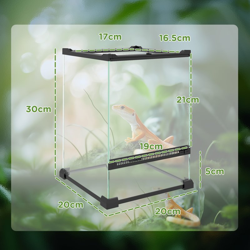 PawHut 12L Vivarium for Lizards, Frogs, Snakes, Turtles, Tortoises w/ Anti-Escape Design, Ventilation