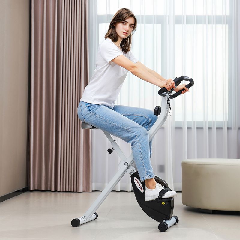 SPORTNOW Folding and Quiet Exercise Bike with 8-Level Magnetic Resistance and Heart Rate Sensor, for Home Gym, Black and White