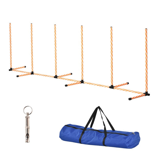 PawHut Dog Agility Equipment Pet Outdoor Training Play Run Obstacle w/ 6 Weaves Poles Whistle Carrying Bag