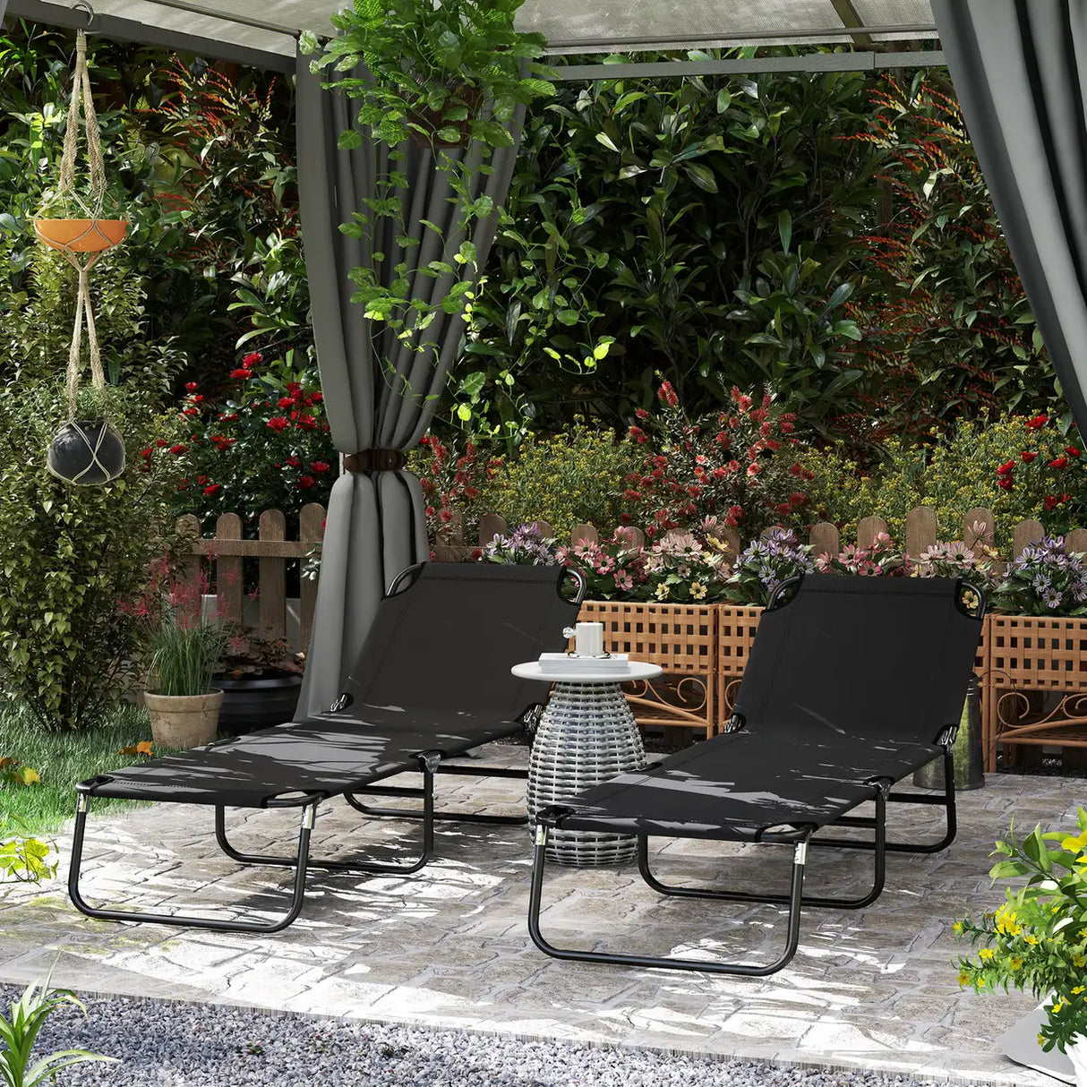 Outsunny Garden Sun Lounger, with Five-Position Back - Black