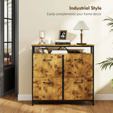 HOMCOM Shoe Storage Cabinet with 4 Flip Drawers and Open Shelf - Rustic Brown