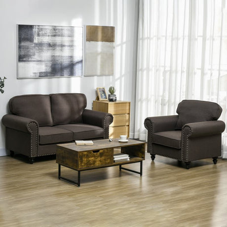 HOMCOM Mid-Century Armchair, with Pocket Springs - Dark Brown