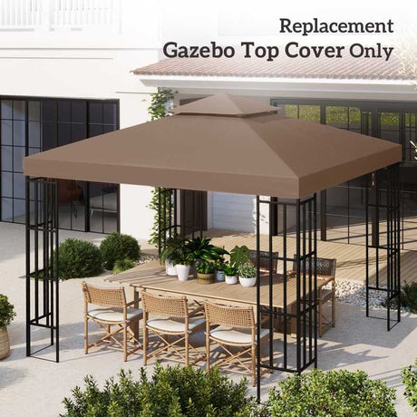 Outsunny 3x3 m Double-Tier Canopy Top Replacement-Coffee