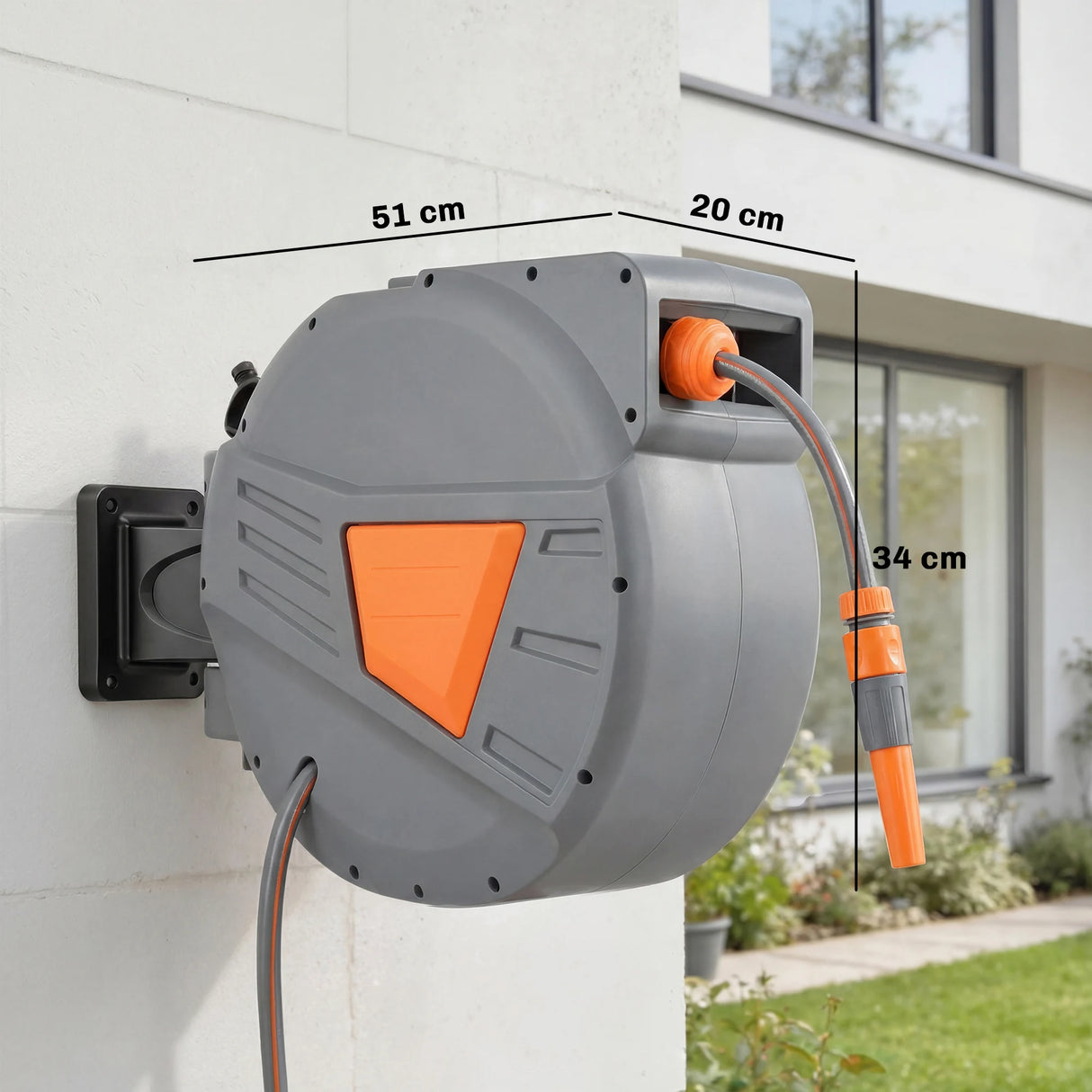 Outsunny Retractable Hose Reel Wall Mounted, 15+1.6m Garden Hose Pipe Reel with Auto Retraction, Self-Locking, Orange