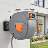 Outsunny Retractable Hose Reel Wall Mounted, 15+1.6m Garden Hose Pipe Reel with Auto Retraction, Self-Locking, Orange