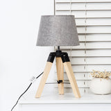 HOMCOM Wooden Tripod Table Lamp for Side, Desk or End Table with E27 Bulb Base14Grey Shade14