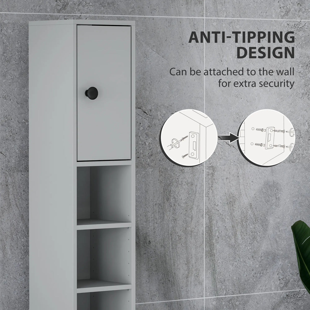 kleankin 180cm Slim Bathroom Cabinet, with Drawer, Shelves and Cupboards - Grey