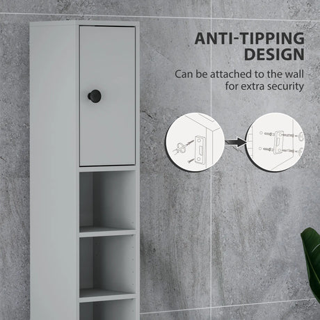 kleankin 180cm Slim Bathroom Cabinet, with Drawer, Shelves and Cupboards - Grey