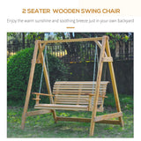 Outsunny 2 Seater Garden Swing Seat, Wooden Swing Chair Bench with Cup Holders for Outdoor Porch Patio, Natural