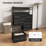 HOMCOM Rustic Chest of Seven Fabric Drawers - Black