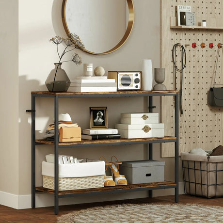HOMCOM 3-Tier Console Table with Storage Shelves - Rustic Brown