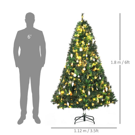 HOMCOM 1.8m 6ft Pre-Lit Artificial Christmas Tree 200 LED Xmas Tree Holiday Dcor with Decorative Balls Ornament Metal Stand