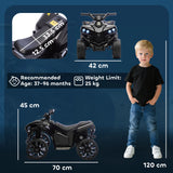 AIYAPLAY 6V Kids ATV, 4 Wheeler Electric Ride on Car with Music and LED Headlights, for Ages 3-8 Years Boys and Girls, Black