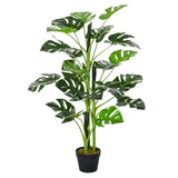 Outsunny 100cm/3.3FT Artificial Monstera Tree Decorative Cheese Plant 21 Leaves with Nursery Pot, Fake Tropical Palm Tree for Indoor Outdoor Décor