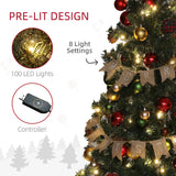 HOMCOM 5ft Pre-Lit Xmas Tree with Decorations, Green, Red and Warm White