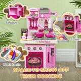 AIYAPLAY Kids Kitchen with 33 Pieces, Lights, Sounds, Storage, for Ages 3-6 Years, Pink