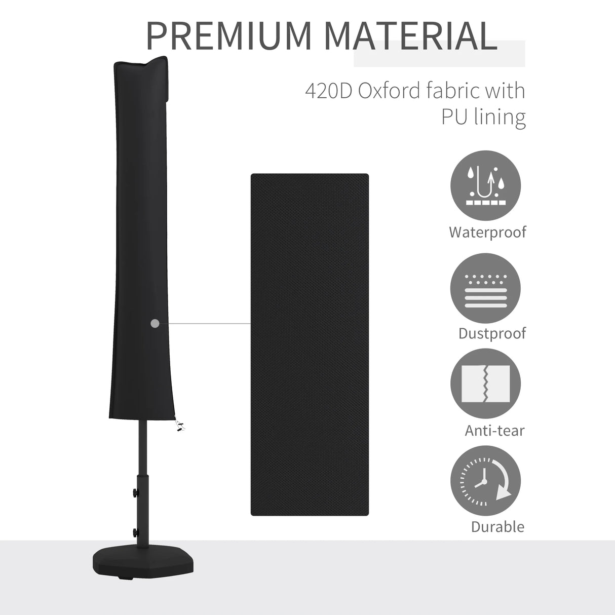 Outsunny Parasol Cover, Cantilever Umbrella Cover for 2-3.5 m Parasols, 420D Oxford Fabric Banana Umbrella Protector with Zipper for Outdoor Garden, Patio, Black