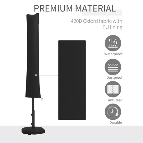 Outsunny Parasol Cover, Cantilever Umbrella Cover for 2-3.5 m Parasols, 420D Oxford Fabric Banana Umbrella Protector with Zipper for Outdoor Garden, Patio, Black
