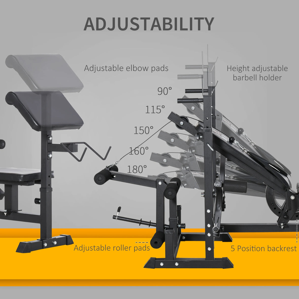 HOMCOM Weight Bench with Adjustable Barbell Rack, Leg Extension, Preacher Curl Pad and 20kg Barbell Set