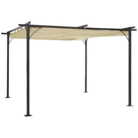 Outsunny 3.5M X 3.5M Metal Pergola Gazebo Awning Retractable Canopy Outdoor Garden Sun Shade Shelter Marquee Party BBQ, Beige