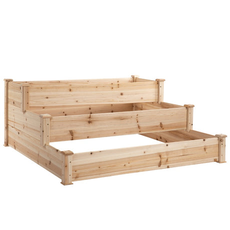 Outsunny 470L Raised Garden Bed, 3-Tier Planter Kit, Elevated Wooden Planters for Garden, Yard & Patio, 124 x 124 x 56 cm