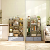 HOMCOM 12 Shelf Storage Unit, with Drawers - Graphite Wood Effect