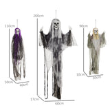 HOMCOM Set of 3 Hanging Skeleton Halloween Decorations, Scary Flying Ghost for Garden, Party, 90/110/170cm