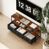 HOMCOM TV Stand Cabinet with 3 Foldable Drawers - Rustic Brown