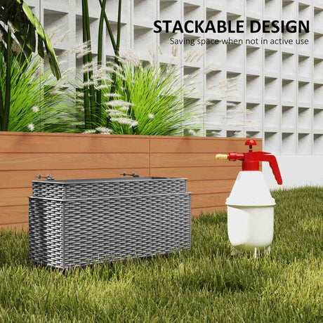 Outsunny Set of Two Rattan-Effect Planters - Grey