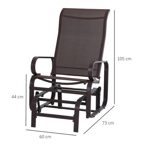 Outsunny Outdoor Gliding Rocking Chair with Sturdy Metal Frame Garden Comfortable Swing Chair, Brown