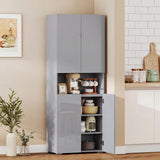 HOMCOM 180 cm Tall Kitchen Cupboard, Pantry Storage Cabinet with Soft Close Doors and Adjustable Shelves, High Gloss Grey