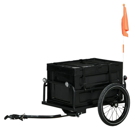 HOMCOM 65L Steel Frame Bike Trailer Storage Box - Black