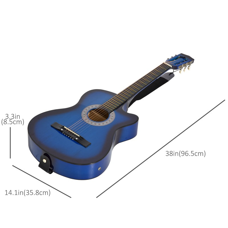 HOMCOM 38 Inch Full Size Blue Classical Acoustic Electric Guitar Kids Guitar and Junior Guitar   Premium Gloss Finish w/Case - Blue