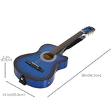 HOMCOM 38 Inch Full Size Blue Classical Acoustic Electric Guitar Kids Guitar and Junior Guitar   Premium Gloss Finish w/Case - Blue